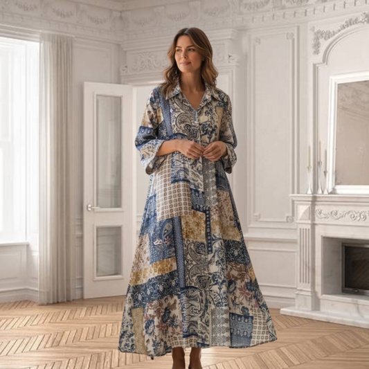 Robe Chemise Satinée Patchwork