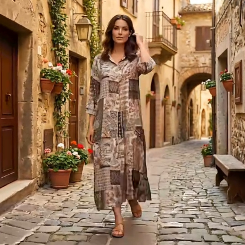 Robe Chemise Satinée Patchwork