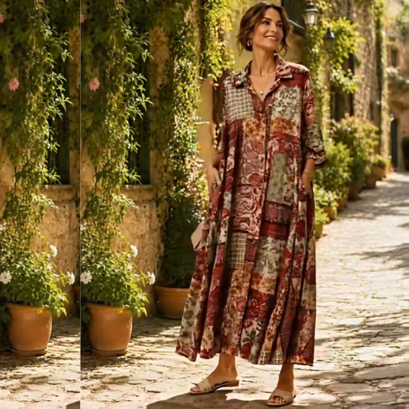 Robe Chemise Satinée Patchwork